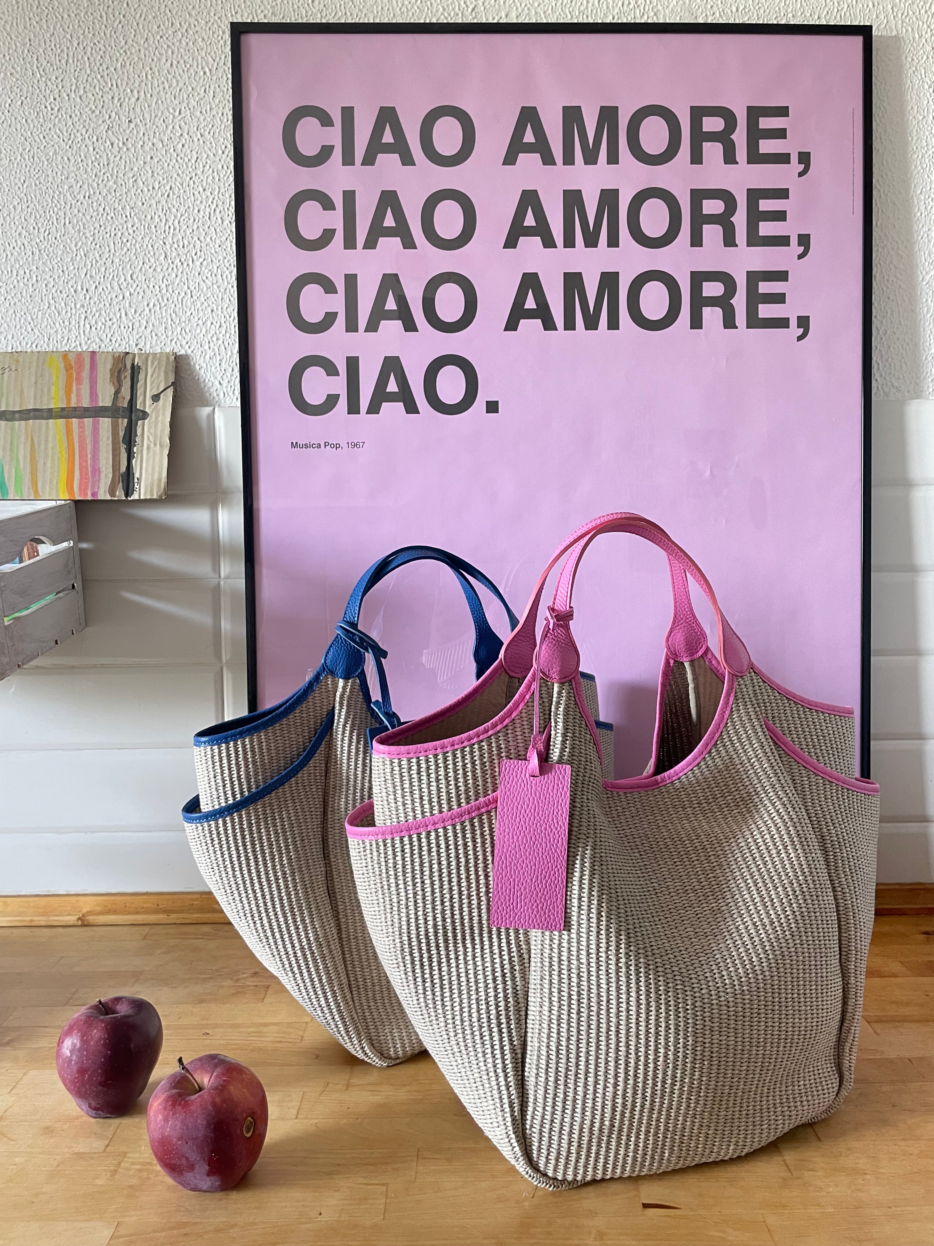 Prevendita Biggie in rafia manici blu o rosa