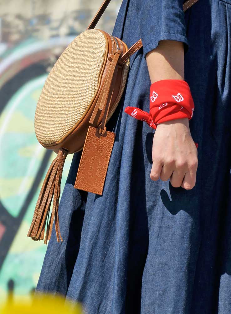 Pearl pelle marrone e rafia